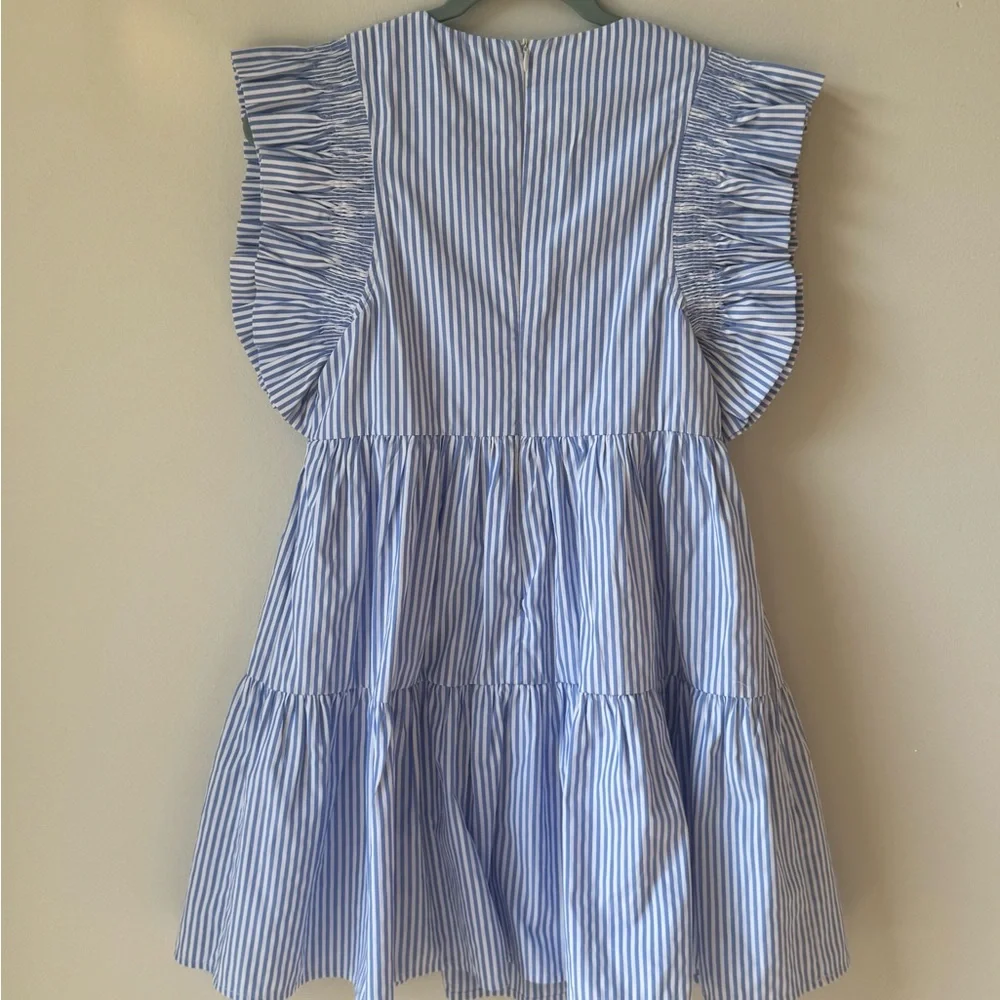 NWOT English Factory Size XS Blue White Striped Ruffle Sleeve Dress Short